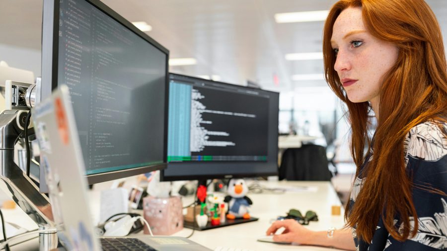 Person in an office working on a computer